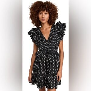 Sea NY Pascala Flutter Sleeve Black and White Ruffle Mini Dress